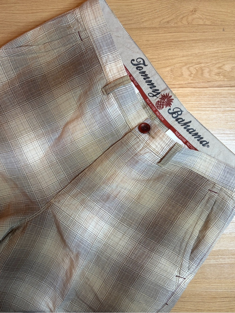 Tommy Bahama Beige & Brown Linen/Silk Plaid Shorts 34